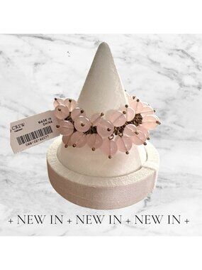 J. Crew Factory Antique Gold Color With Light Pinks Beads Stretch Bracelet-NWT